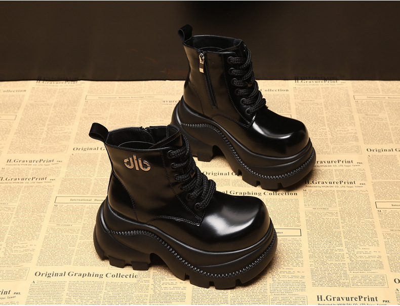 Boot nữ cổ cao đế dày platform 9cm, phong cách martin — màu đen chi tiết 5