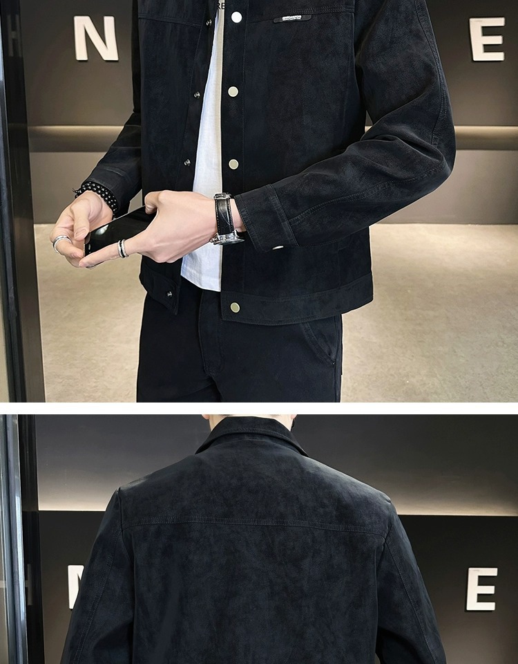 Men's Suede Jacket Turn-down Collar Casual Versatile Coat_voghion.com