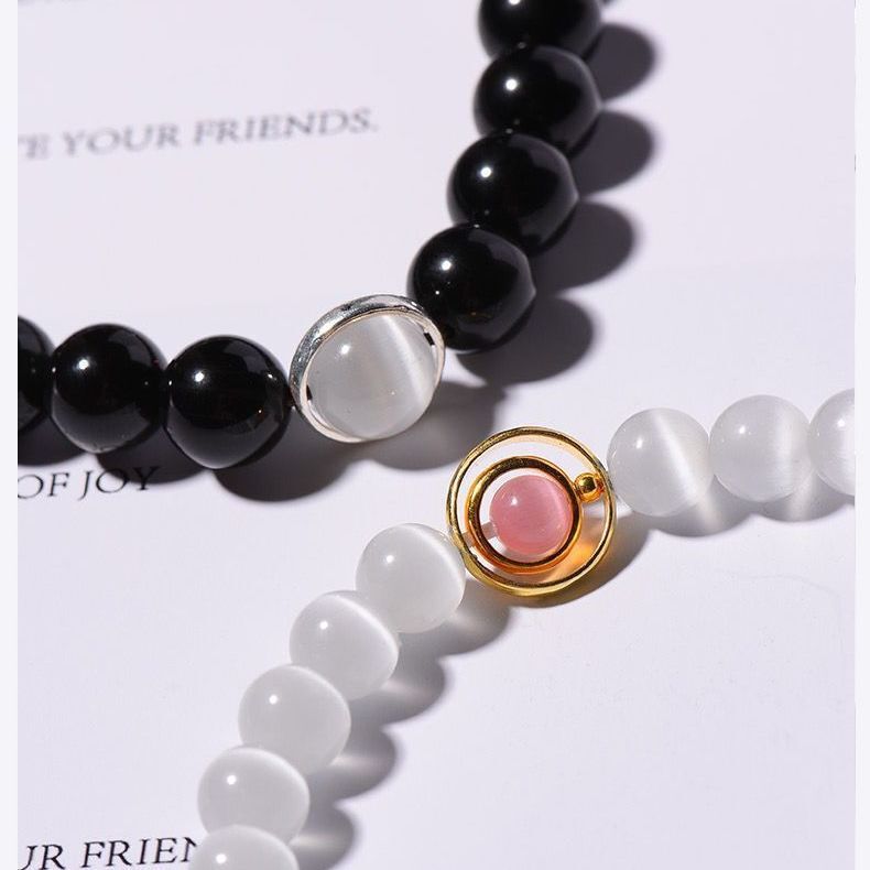 Cat's Eye Couple Bracelet Pair of Sterling Silver Induction Vibration Obsidian Bracelet Niche Design Gift for Boyfriend and Girlfriend