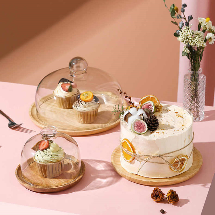 Bandeja de madera cubierta de vidrio pastel de postre fruta postre prueba Mesa pantalla decoración cubierta de polvo traje