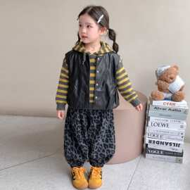 儿童秋季套装2026新款韩版女童百搭坎肩外穿马甲豹纹休闲裤三件套
