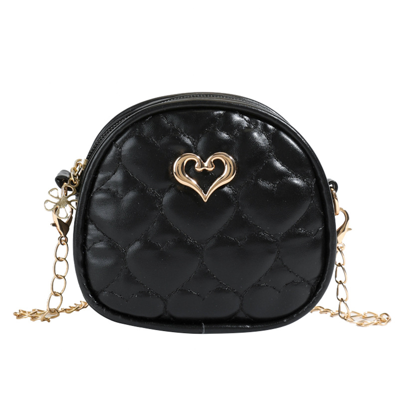 Versión coreana del mini bolso de hombro para niñas, bordado de moda, lindo bolso de mensajero para niños en forma de corazón, bolso para niños de cadena de color sólido