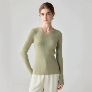 100%纯山羊绒软糯羊绒衫女款内搭V领修身长袖套头毛衣针织打底衫