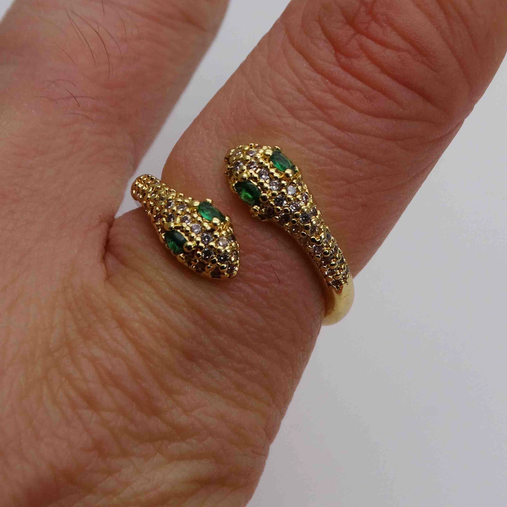 Zirconium, ring with stone, golden adjustable glasses, micro incrustation, 14 carat