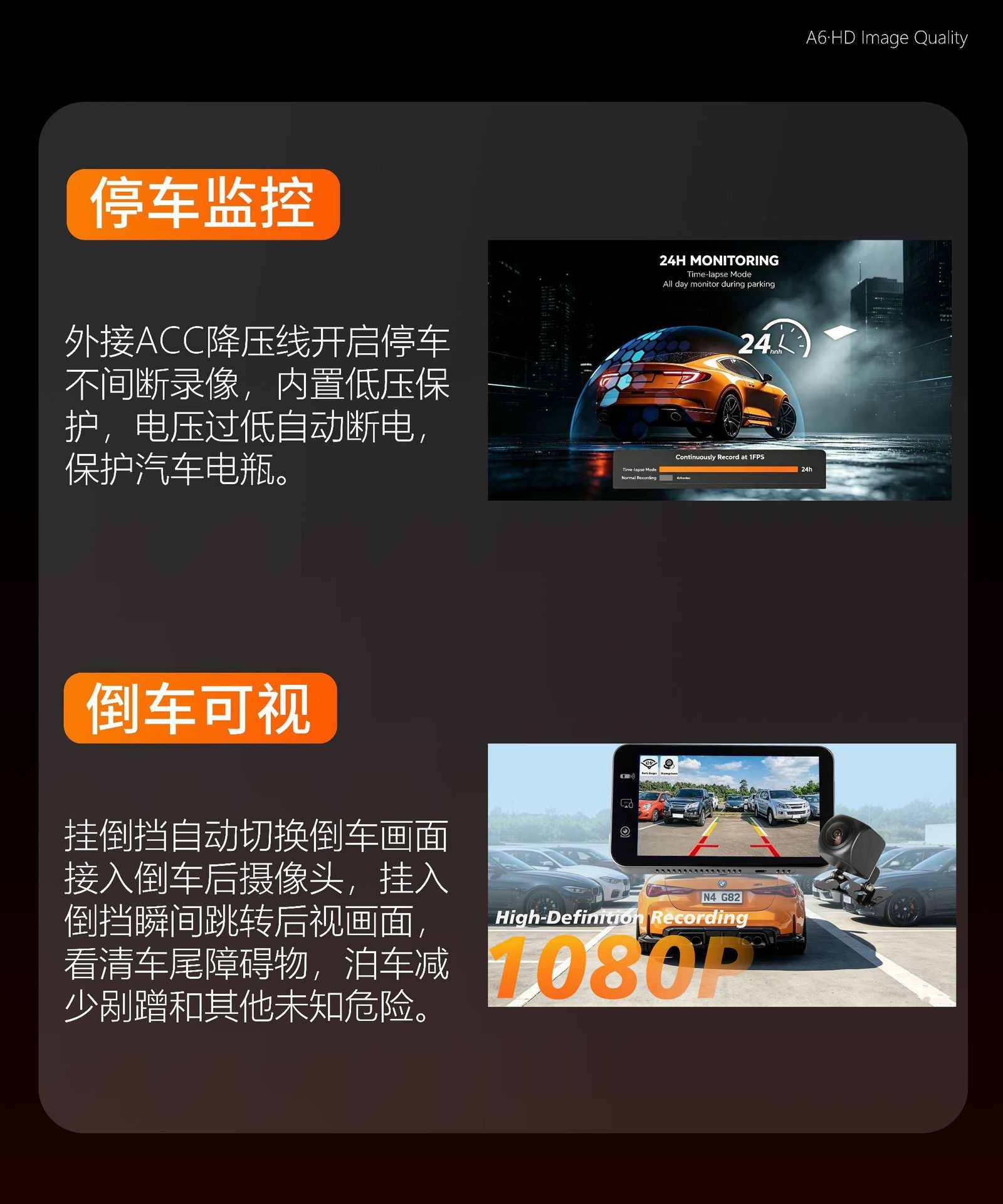 New 2K dual-lens Wi-Fi dashcam with parking monitoring, wireless CarPlay, and smart screen for phone mirroring
