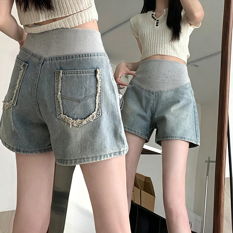 Maternity Denim Shorts for Women, Summer Thin Style, 2026 Three-Quarter Length, Loose Fit, Slimming, Casual, Plus Size, Wide-Leg Hot Pants