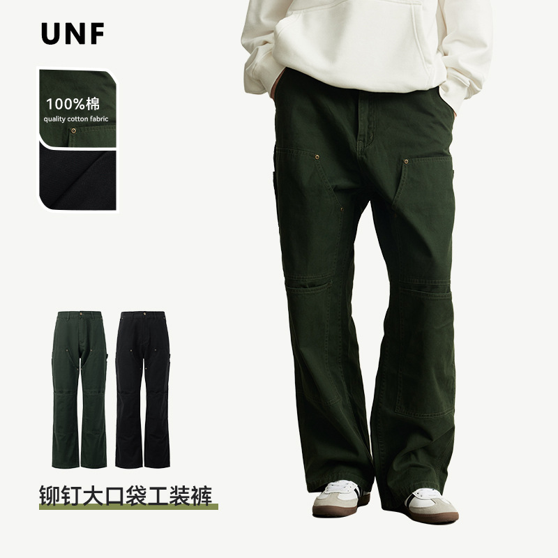 Vaqueros de herramientas estadounidenses de otoño e invierno UNF para hombres, remaches de marca de moda nacional sueltos, bolsillos grandes, monos neutros