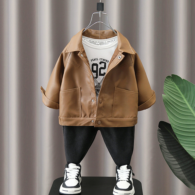 6217 chaqueta de cuero para niños primavera y otoño 2025 nuevo chaqueta de cuero para niños cool y guapo chaqueta de cuero para bebés de otoño
