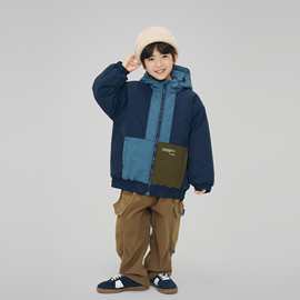 2025冬季新款儿童洋气撞色加厚连帽外套男中大童冲锋衣保暖棉衣潮