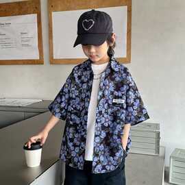 夏威夷花衬衫夏季潮牌潮流男童上衣港风短袖衬衣设计感中小童外套