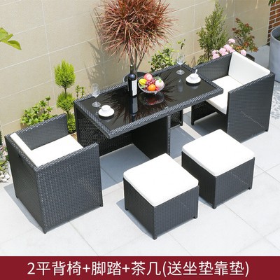 Mesa y silla al aire libre Villa patio jardín ocio silla de caña combinación impermeable al aire libre tabla de té de caña con paraguas