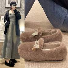 冬季新款毛毛加厚保暖一脚蹬蝴蝶结豆豆韩版时尚百搭学生鞋懒人鞋