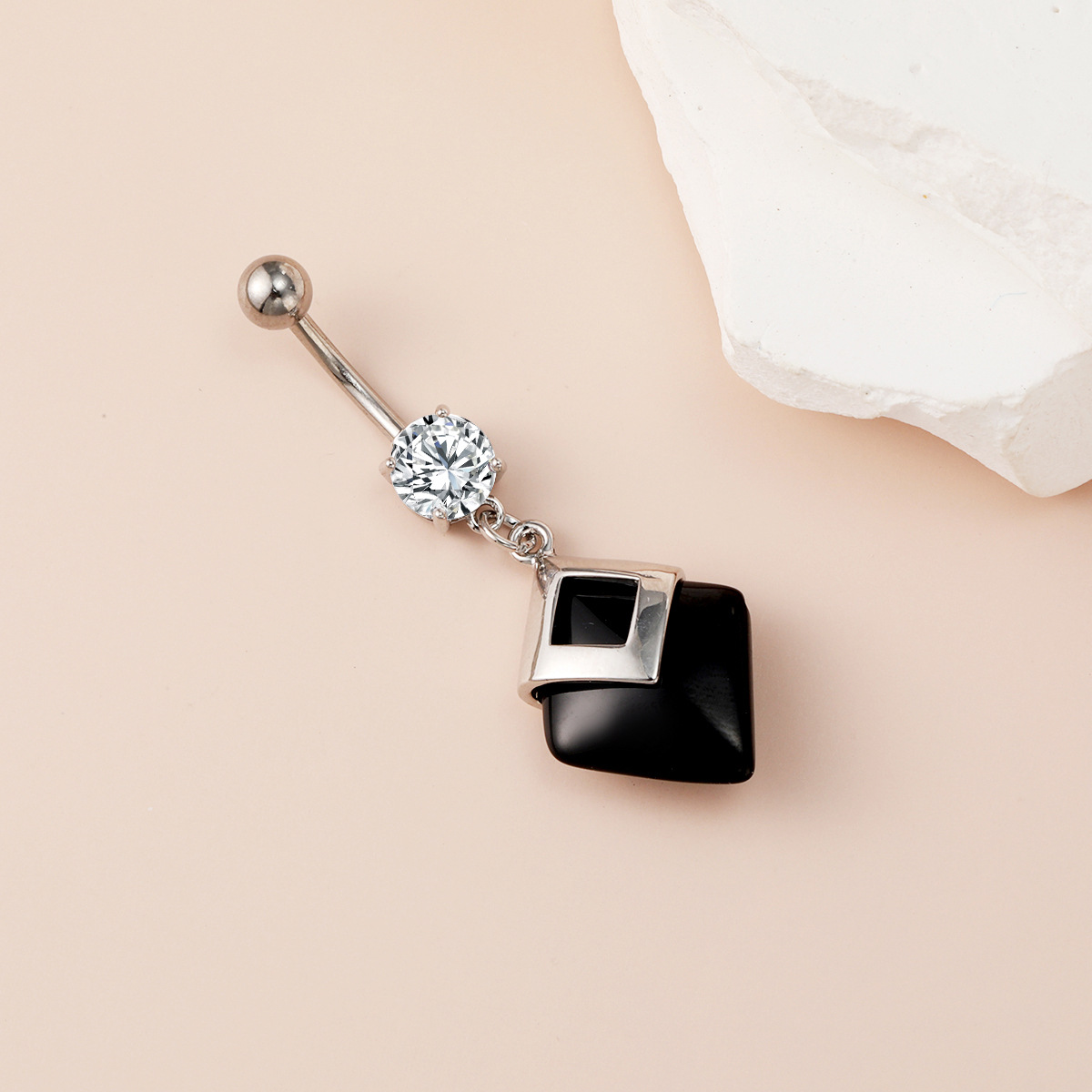 Piercing de umbigo com pedra natural losango estilo europeu_voghion.com