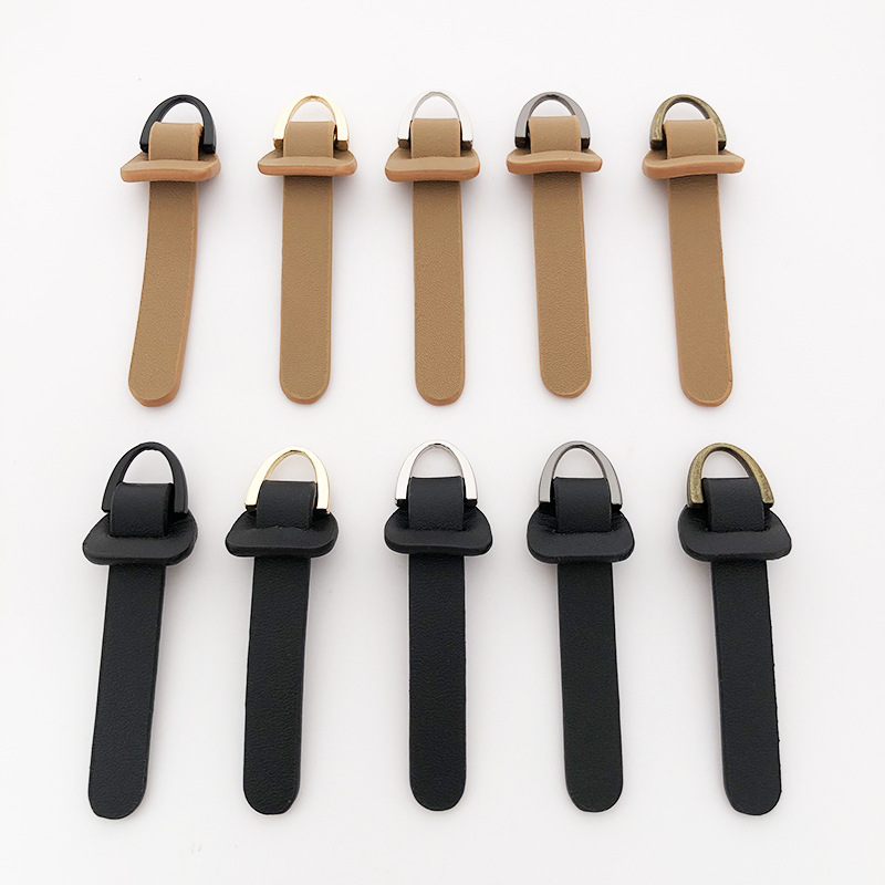 拉链头拉片箱包皮包拉链配件高档头层牛皮真皮油边带D拉锁头加厚