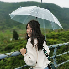 韓版小傘玻璃風透明傘女網紅傘文藝復古風小清新白色塑料傘
