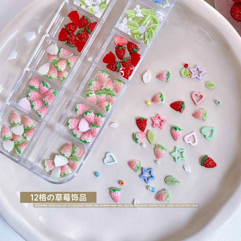 12-Piece Strawberry Nail Art Decorations in an Instagram-Style Dopamine Cream Fruit Hollow Heart Resin DIY Nail Decorations 12-Piece Strawberry Nail Art Decorations in an Instagram-Style Dopamine Cream Fruit Hollow Heart Resin DIY Nail Decorations