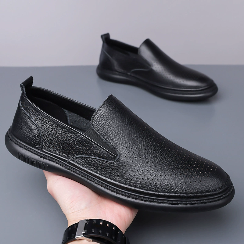 Мужские туфли без шнуровки первого слоя из воловьей кожи, летние туфли из дышащей кожи с перфорацией, мужские сабо, мужские лоферы на мягкой подошве.