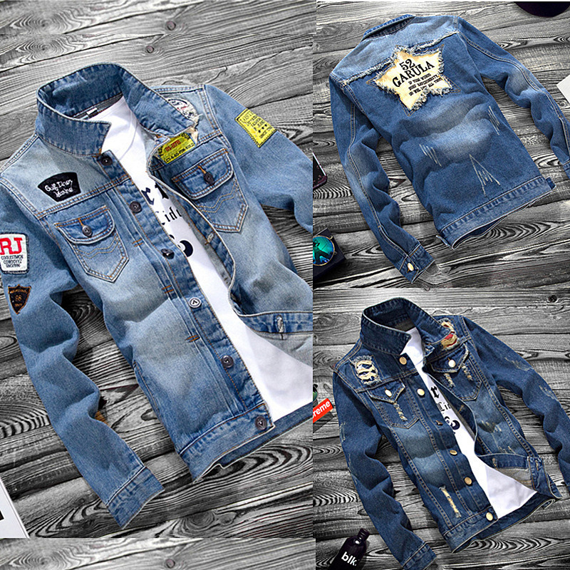 Primavera y otoño juventud Denim chaqueta casual ripped estudiante de secundaria coreano Delgado chaqueta delgada moda hombres