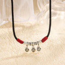 新中式竹节弯管福字吊坠项链手工编绳福气满满黑绳国风女复古颈链