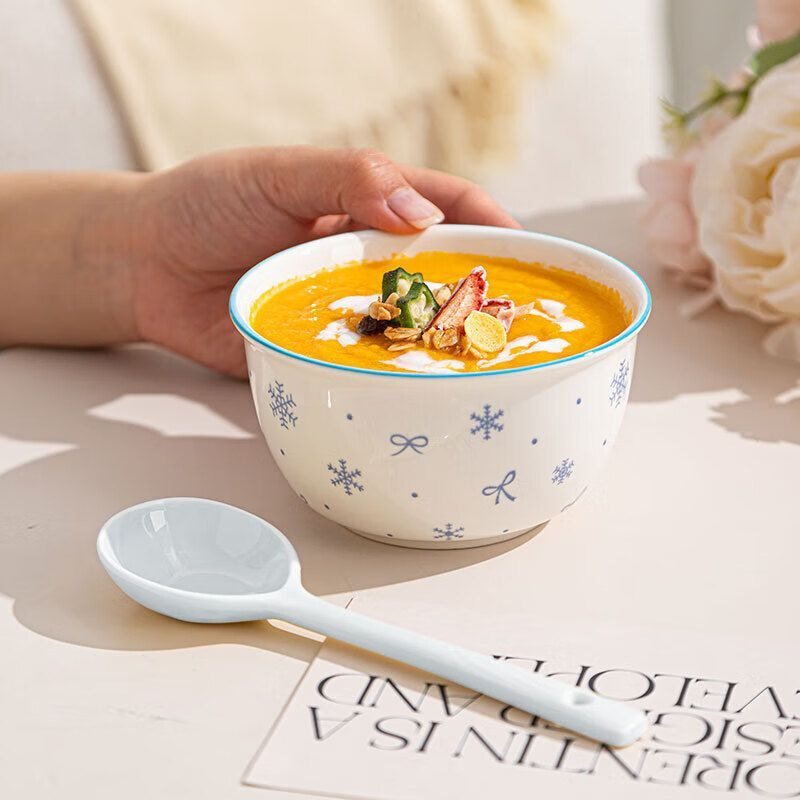 Cuenco de arroz de cerámica de color bajo vidriado de dibujos animados, cuencos de fideos de cerámica para niñas lindas, cuencos de sopa, platos de cerámica, juego de vajilla image 9