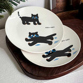 出口英国8寸陶瓷餐盘可爱黑猫早餐盘甜品盘家用高颜值餐具沙拉盘