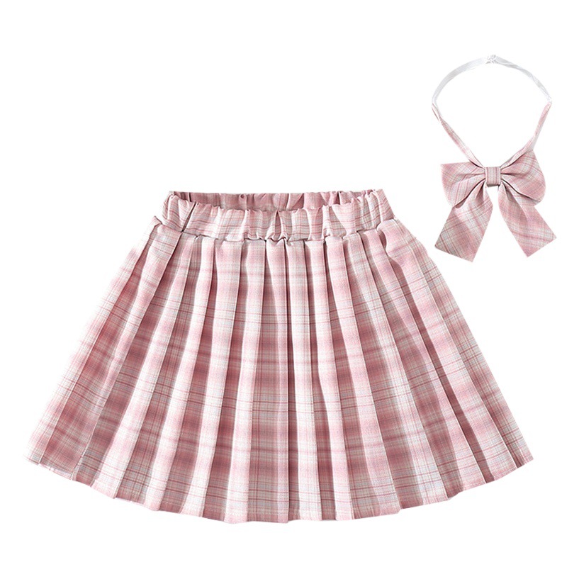 Girls Jk Uniform Skirt Spring and Autum Plaid Kidsren's Genuine Short Skirt Primary School Students and Older Kidsren Half-Length Pleated Skirt Complete Set