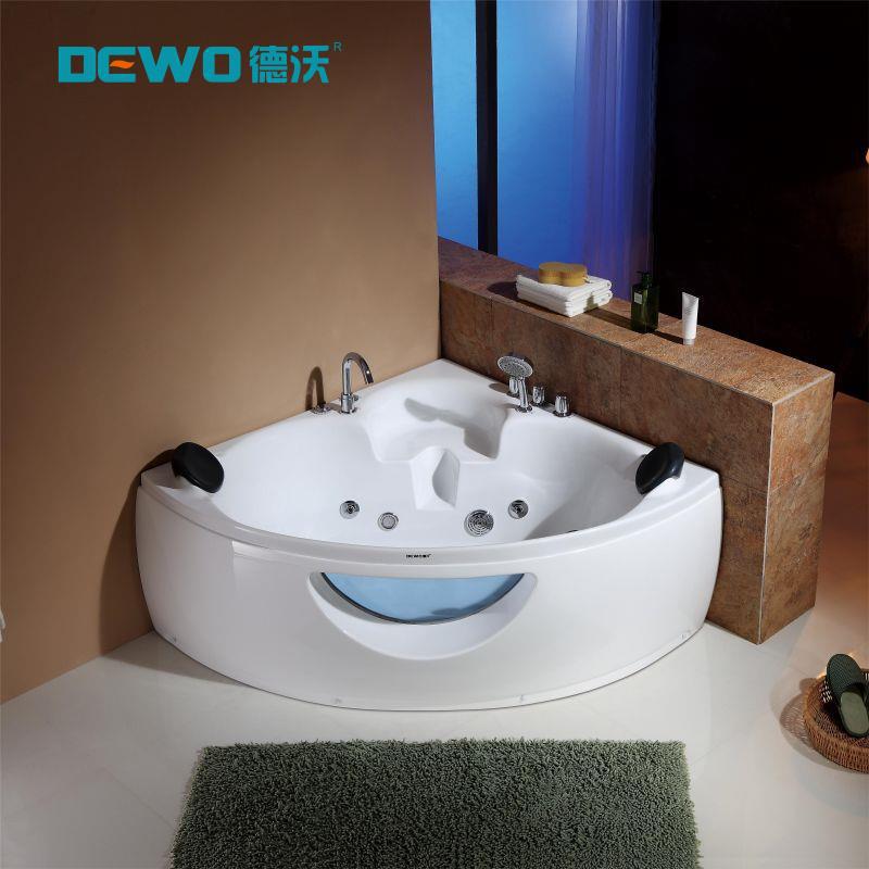 Devo bathroom factory direct home design acrylic fan-shaped with water retaining glass massage bathtub