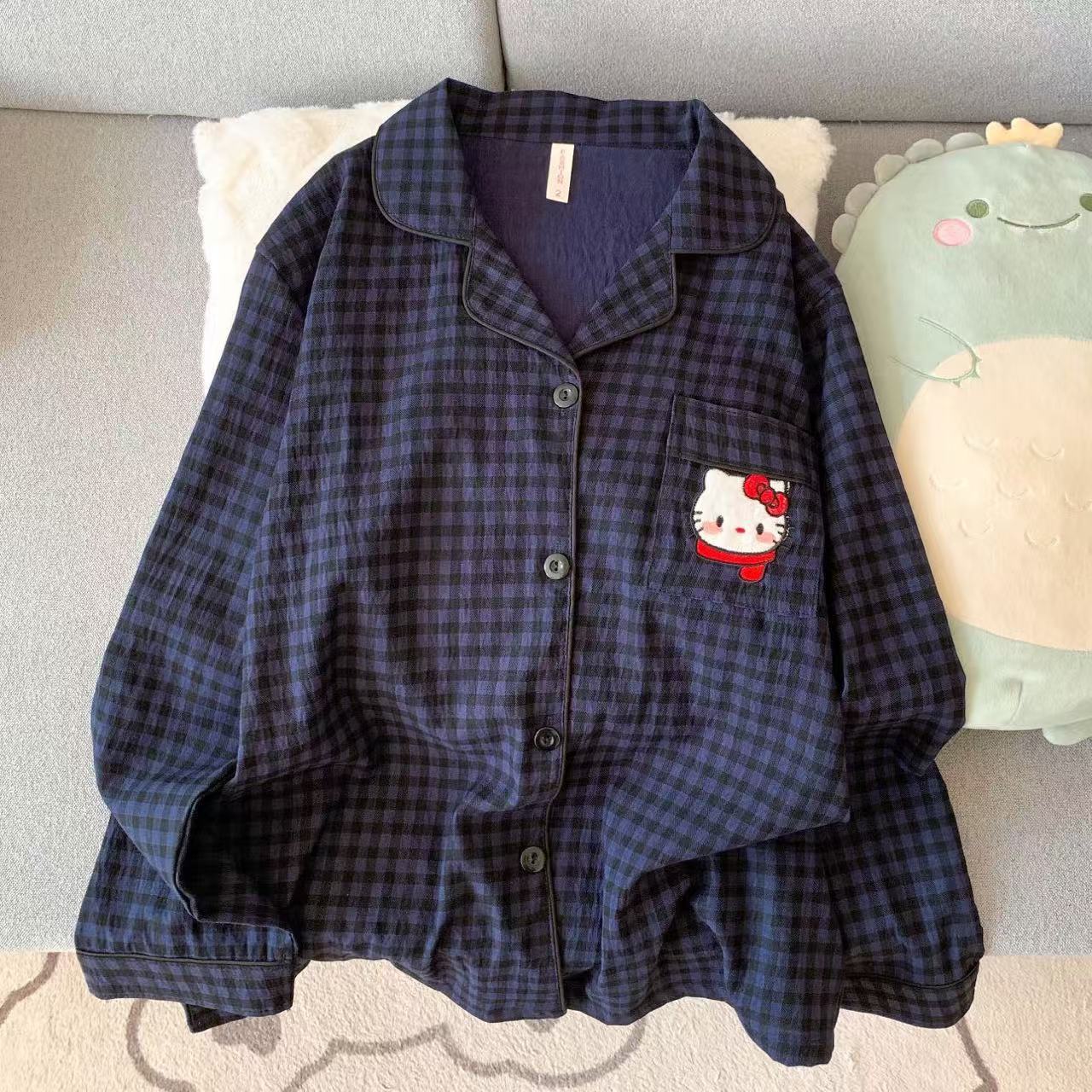 KT gato pijama de dibujos animados de primavera y verano nubes de algodón pantalones de manga larga dos piezas estudiantes textura encantadora ropa doméstica de niña