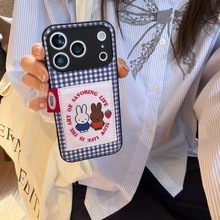 蓝白格纹米菲兔苹果17/17PM适用iPhone13/14PROMAX手机壳15/16PRO