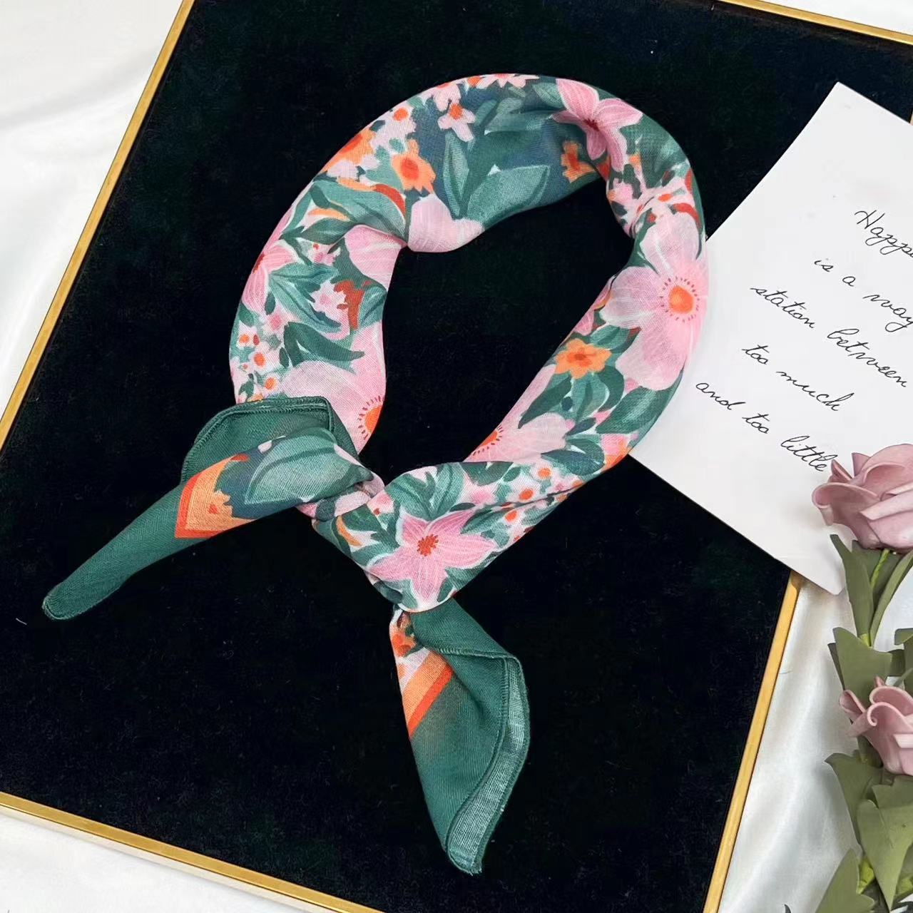 60g Weight Kerchief Classification Daily Occasion cotton and linen Material Flower Pattern Summer Season Women's Gender IG Style Style Women's IG Style Flower Cotton And Linen Kerchief 77