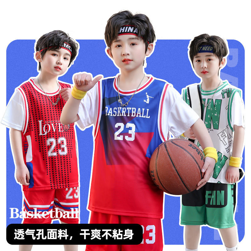 Summer Jersey Kidsren's Basketball Uniform Suit Boys and Girls Short-Sleeved Quick-Drying Game Training Suit Boys Trendyy Sportswear