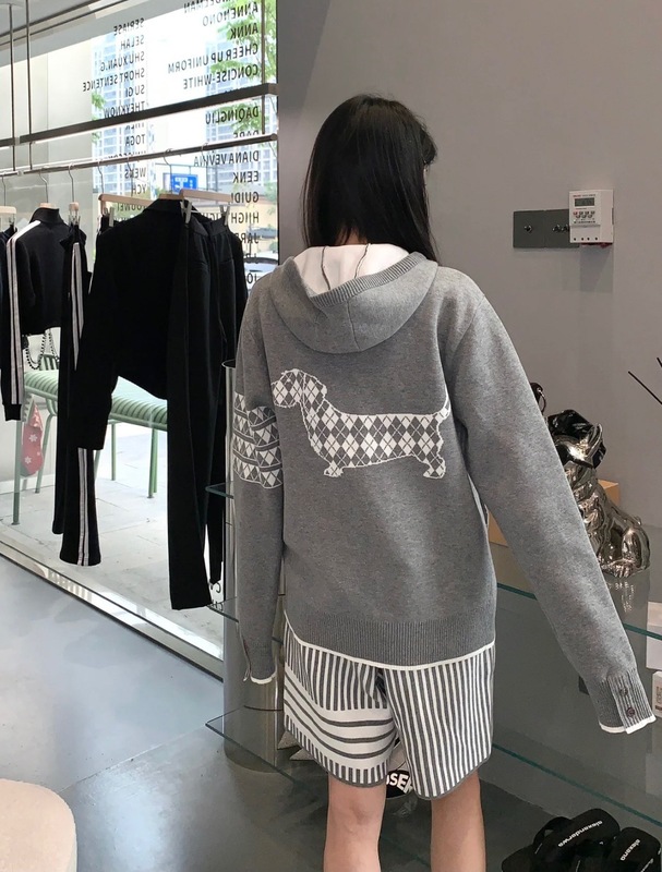 In stock Tb back rhombus puppy Homegirl same hooded wool sweater zipper hoodie casual loose coat