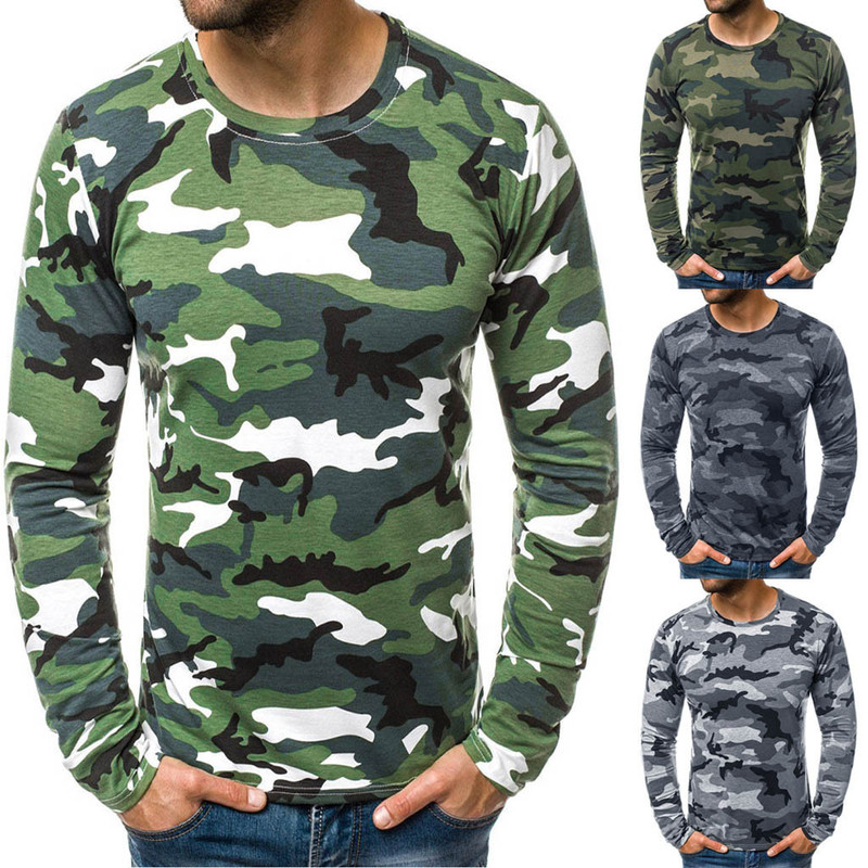 2023 Amazon Popular Long-Sleeved Slim Camouflage Casual Stand-Up Collar Cotton Autum Youth Tactical T-Shirt