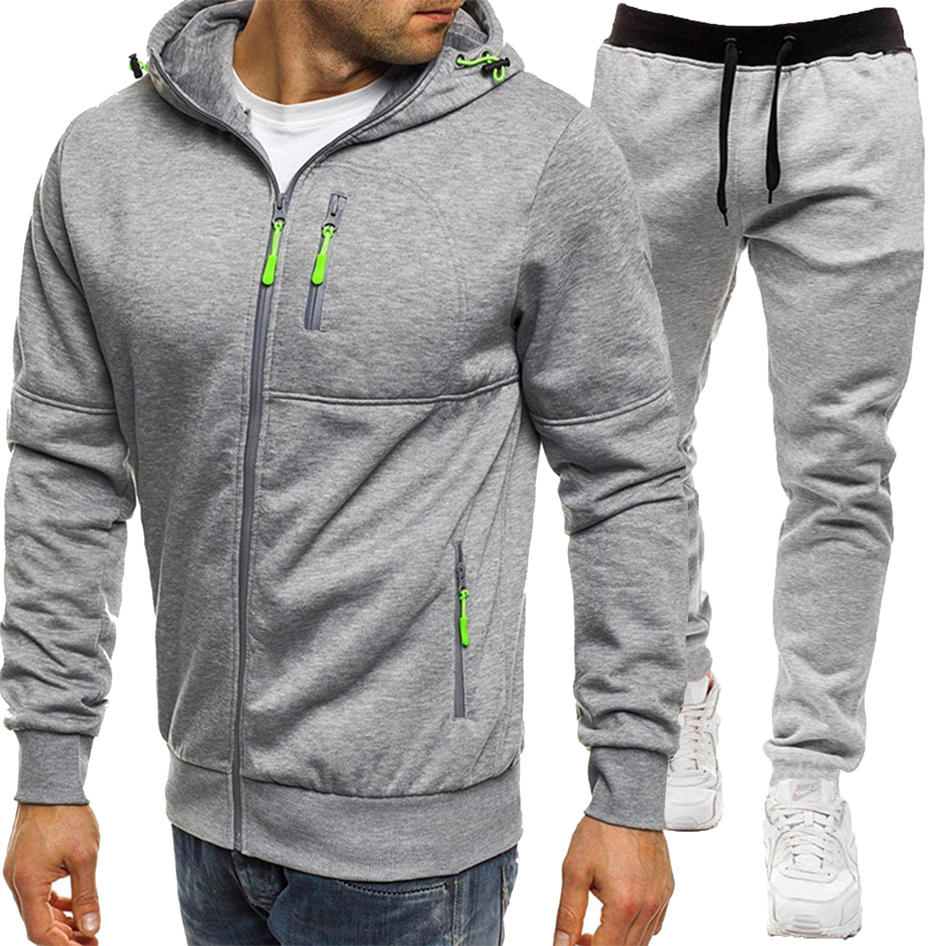 Set de hanorac cu glugă jacquard pentru bărbați, sporturi de toamnă și iarnă, fitness, timp liber, cardigan, jachetă, hanorac casual cu glugă_voghion.com