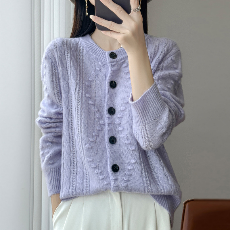 软糯天丝羊毛开衫女圆领厚款毛衣秋冬新款宽松针织女装上衣外套|undefined