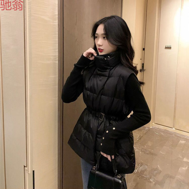 C3M2023 가을과 겨울 새로운 한국 스타일 다운 코튼 패딩 코트 여성 패셔너블 올 매치 타이트 웨이스트 슬리밍 수직 칼라 조끼