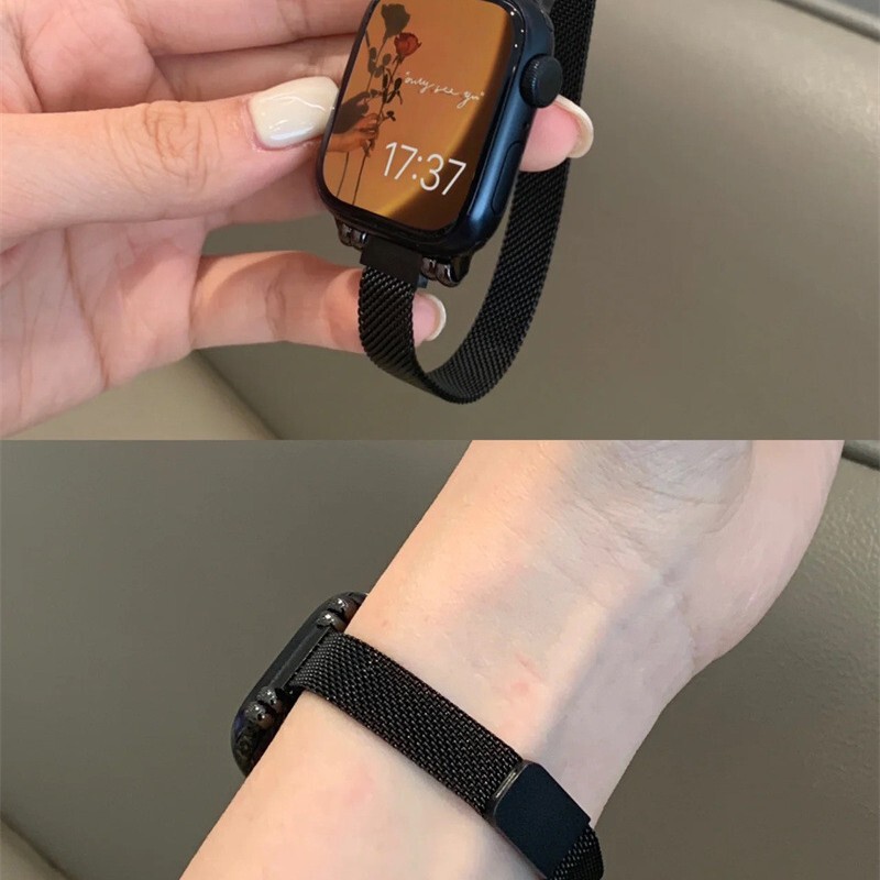 Suitable for Iwatch8 Watch Strap Applewatch76 Generation Milanese Apple Watch Se4 Metal Magnetic Fine Strap 11