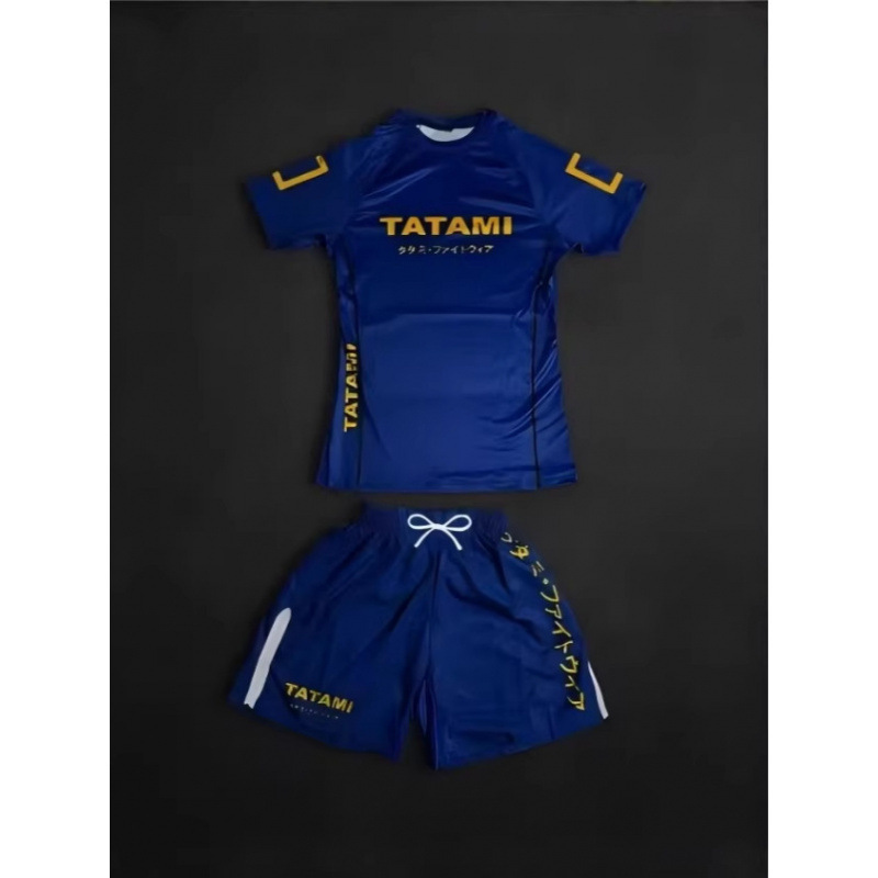 26 Styles of Men's Mma Training Uniforms in Blue and Gold Color-Blocking Japanese Style Combat Short-Sleeve and Shorts Set Brazilian Jiu-Jitsu Outfit