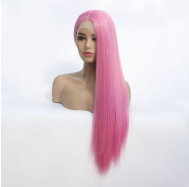 Peruca de moda europea y americana rosa larga pelo recto fibra química frente encaje cubierta de cabeza LW0213