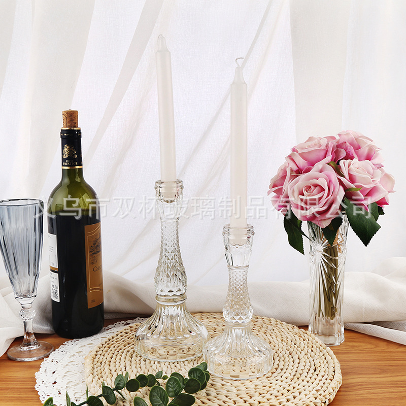 欧式ins水晶玻璃钻石烛台餐桌杆蜡烛台家用底座卧室家居装饰摆件