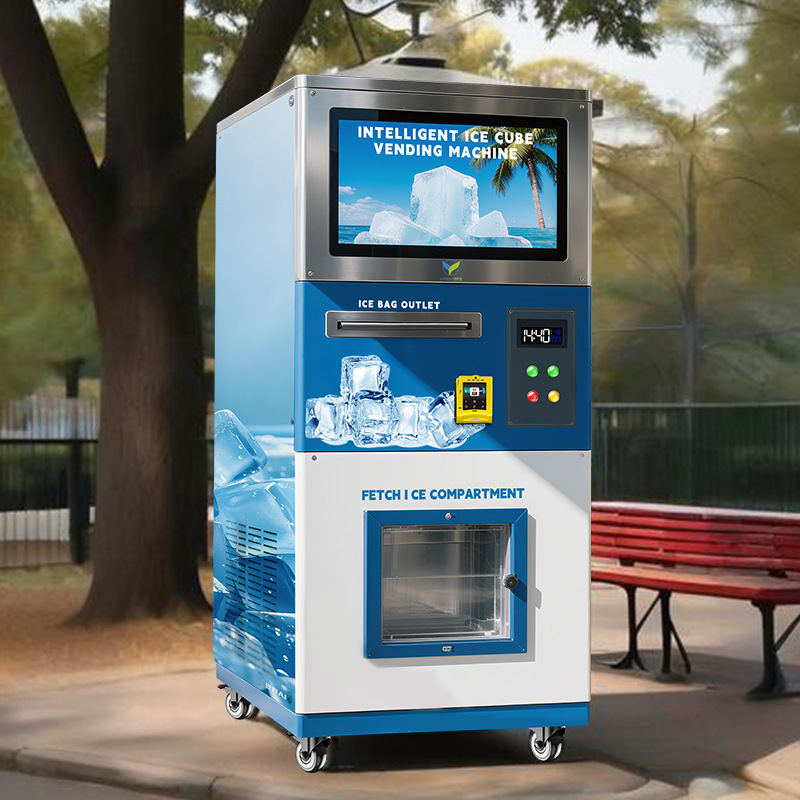 24H máquina de hielo inteligente vendedora de hielo vendedora de puesta en marcha de comercio exterior de playa de auto-servicio máquina vendedora de hielo fábrica fuente