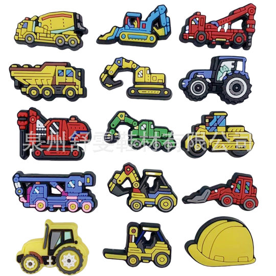 Cross-border explosions boys engineering car children's cartoon PVC hole shoes decorative beach shoes accessories factory in stock explosion