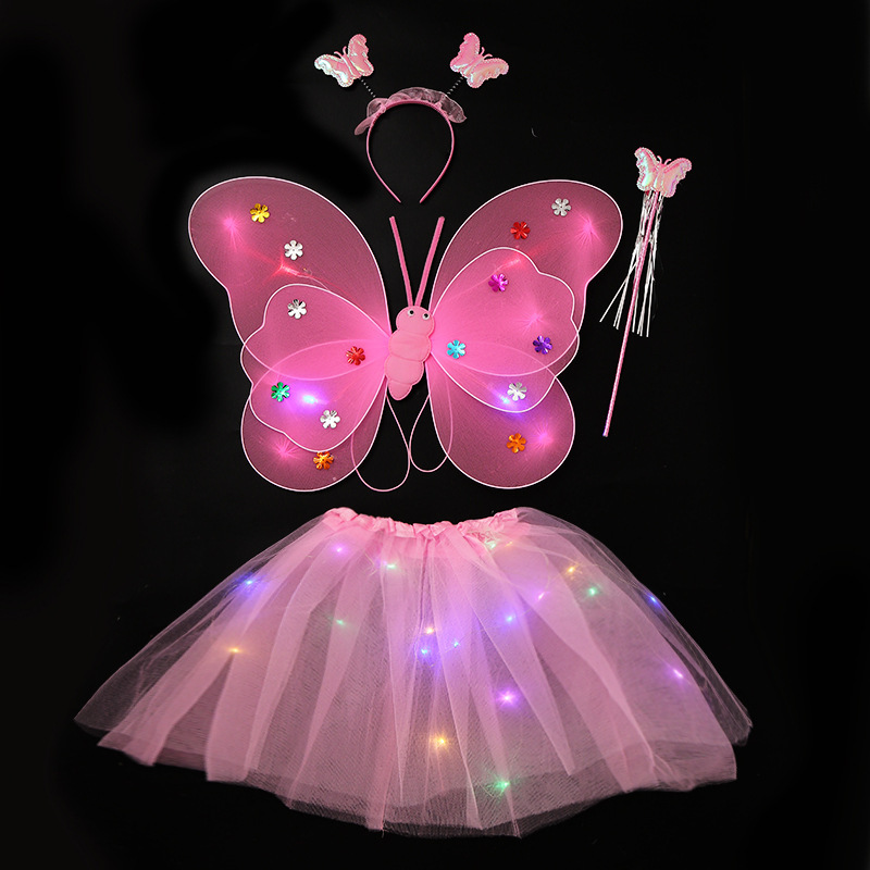 Mariposa luminosa alas de niña espalda juguetes flash niños maravillosos hadas varitas mágicas hadas flores set de tres piezas