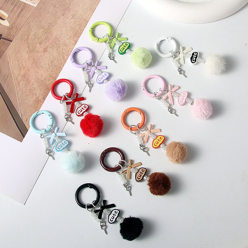 Handmade DIY New Style Simple Fur Ball Letter Blind Box Cute Grain Pendant Beaded Keychain Mobile Phone Chain Bag Hanging Decoration