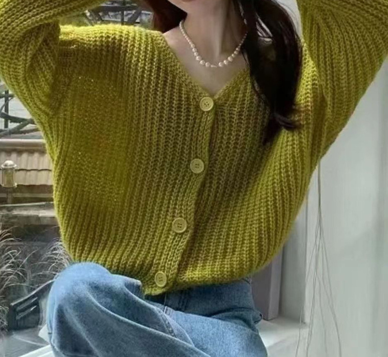 2025 Spring and Autumn Thick Wool Knitted Cardigan New Versatile Loose Solid Color Stylish Warm Jacket Top for Women Ice Silk 2025 Spring and Autumn Thick Wool Knitted Cardigan New Versatile Loose Solid Color Stylish Warm Jacket Top for Women Ice Silk