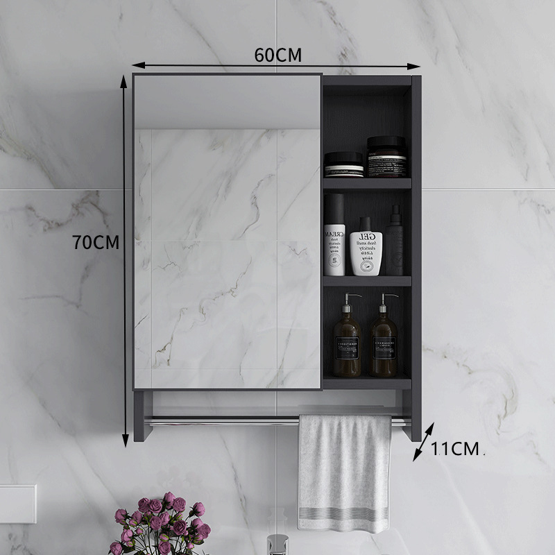 Armario de espejo de baño de lujo ligero simple con estante de almacenamiento espejo de baño caja de espejo de baño almacenamiento montado en la pared de fibra de carbono