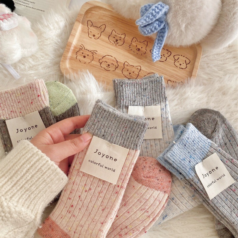 Women's Socks Autumn and Winter Thickened Warm Contrast Color Wool Socks Internet Popular Korean-style Japanese Color-matching Piled Socks Women's Socks Autumn and Winter Thickened Warm Contrast Color Wool Socks Internet Popular Korean-style Japanese Color-matching Piled Socks