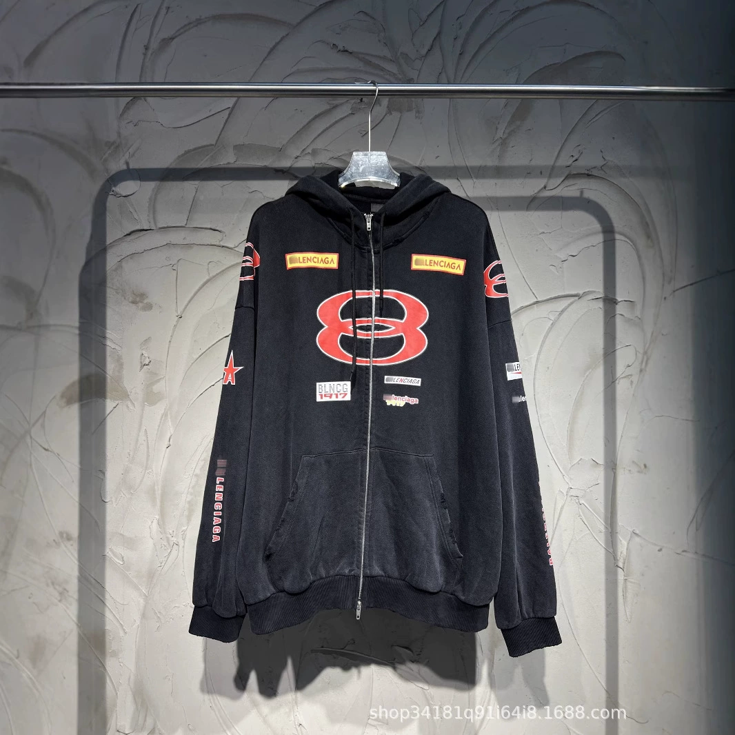 Корректная версия B домашняя 24 FW новая классическая двойная печать водяной капот куртка универсальная свободная