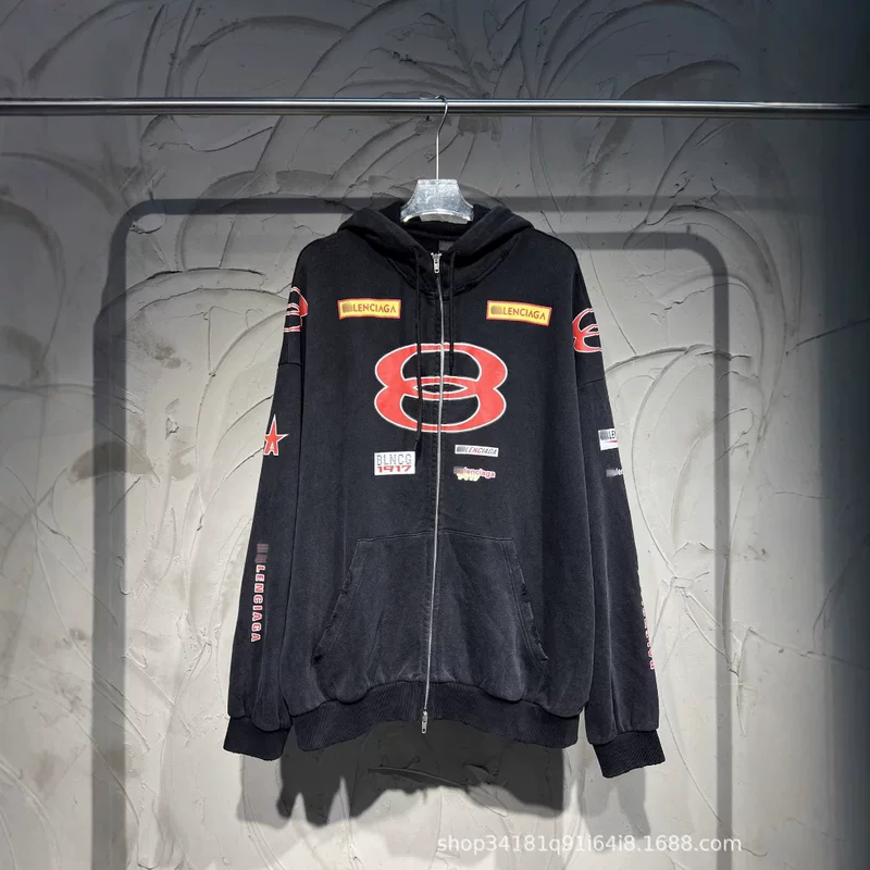 Корректная версия B домашняя 24 FW новая классическая двойная печать водяной капот куртка универсальная свободная