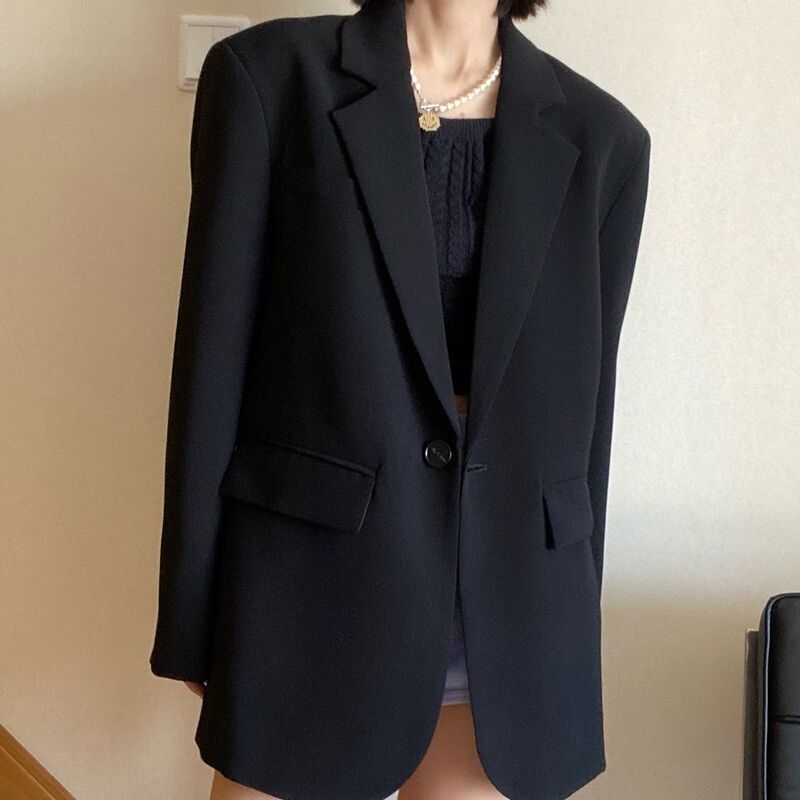 Black Blazer for Women, Niche Design, Korean Style Suit, Loose Casual Slimming Top, Spring and Autumn Trendy Blazer